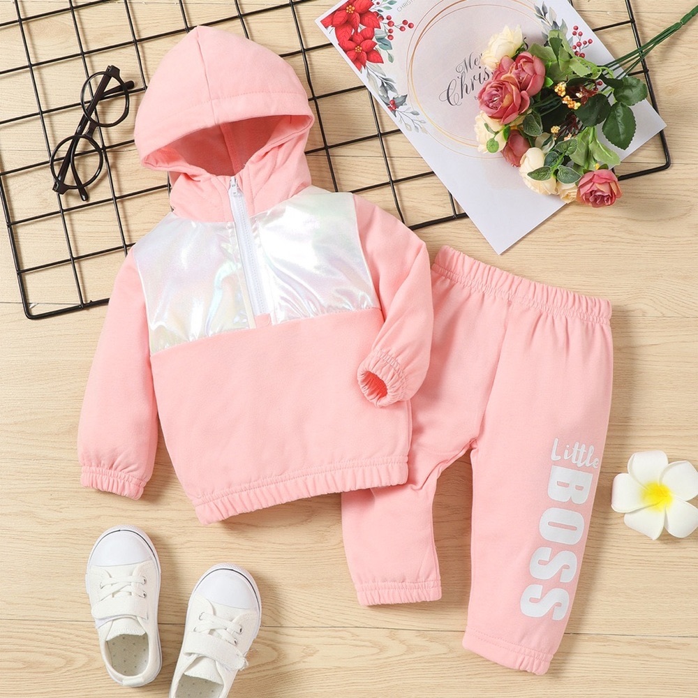 Baby Two-Tone Hoodie and Graphic Pants Set
